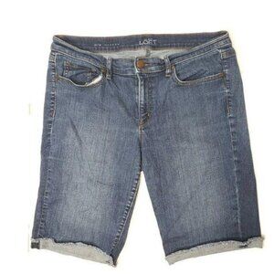Loft Womens Denim Bermuda Shorts Size 10 Medium Wash long cut off style shorts